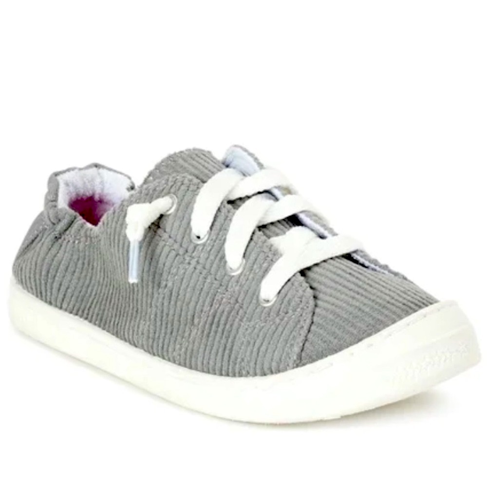 🎄 GIRLS SIZE 1 GRAY CORDUROY ELASTIC ANKLE FIT CASUAL SNEAKERS SCHOOL PLAY